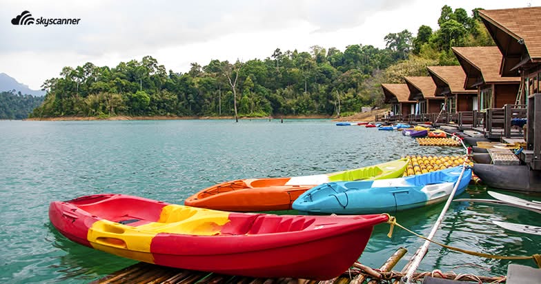 Khao Sok National Park in Surat Thani Home raft and paddle boats at Khao Sok National Park in Surat Thani.