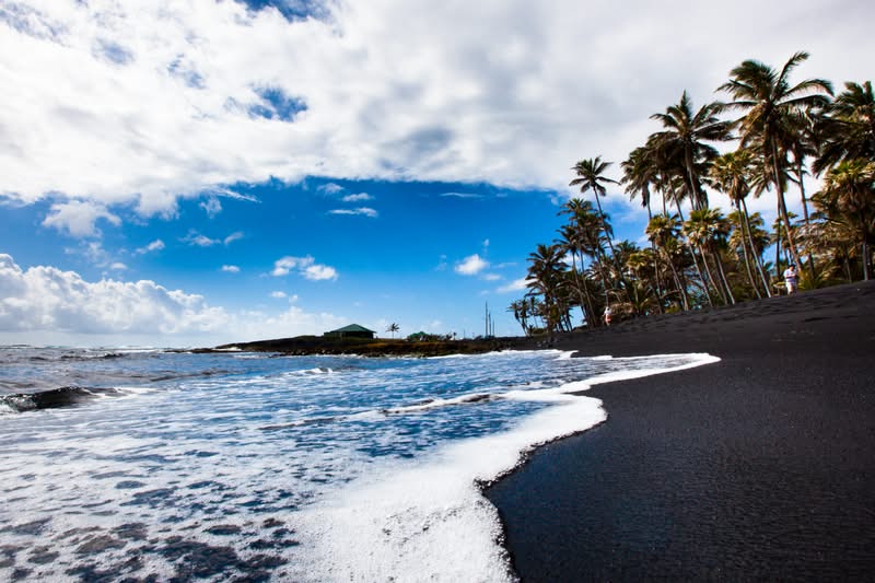 Punaluu Black Sand Beach Punaluu Black Sand Beach, one of Hawaii's most spectacular black sand beaches