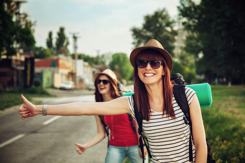 2 girls hitch hike