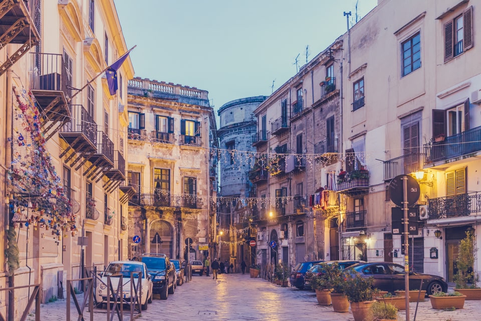 Palermo, dusk, town view