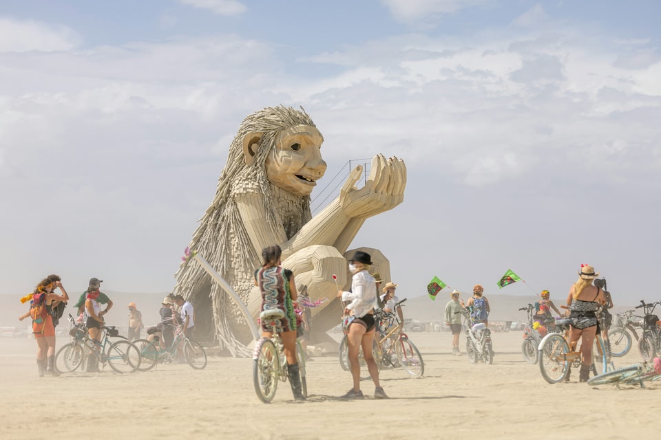 A photo of a giant art installation from Burning Man