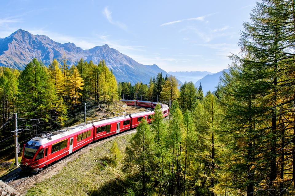 Trein in de Zwitserse Alpen