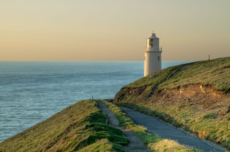 Trevose Lighthouse at sunset, Cornwall