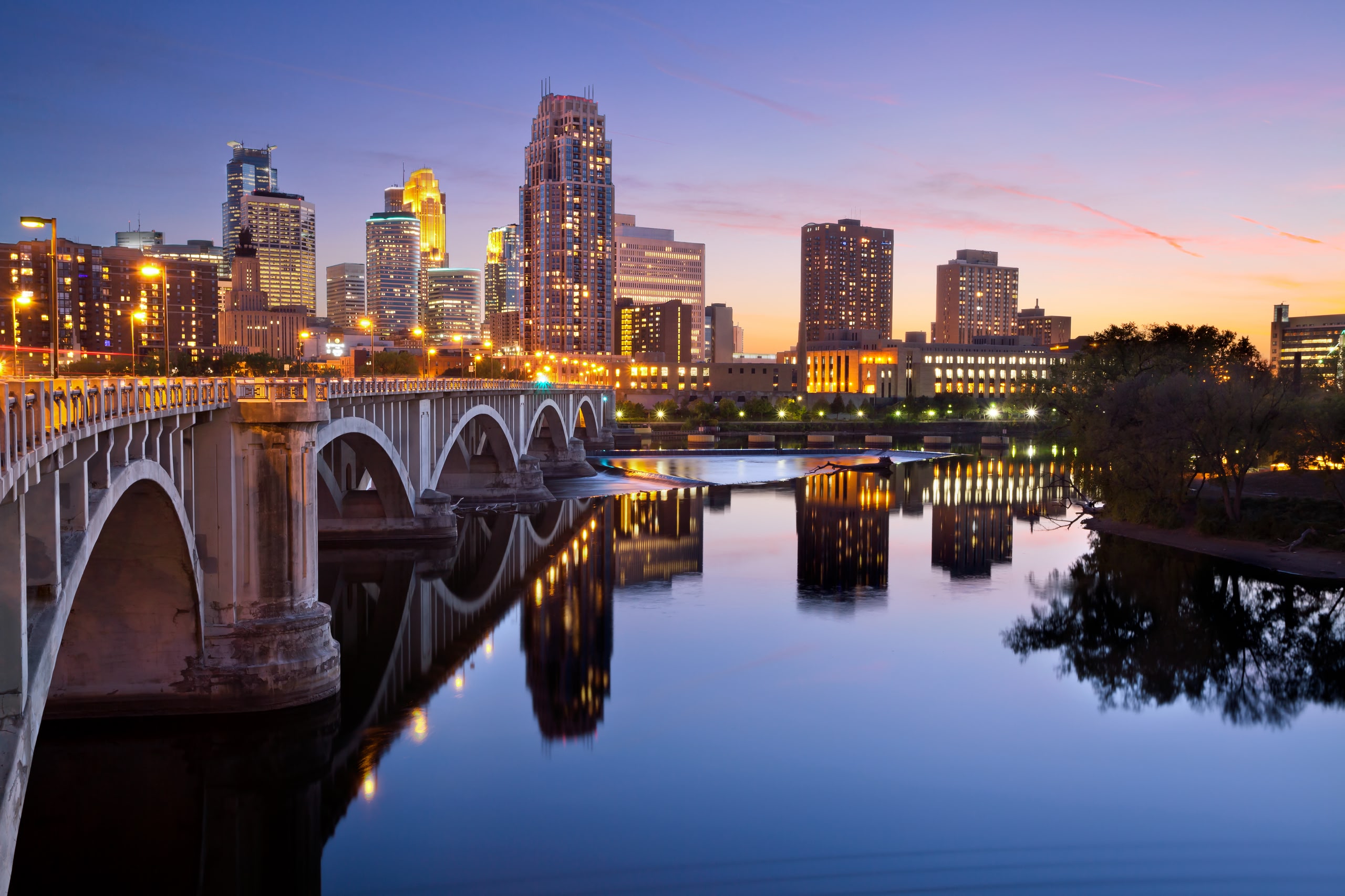 bridge in the Twin Cities, Minnesota on a summer evening.