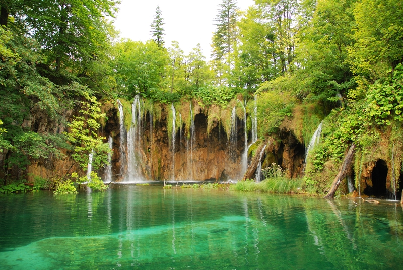 waterfalls and trees with clear water in Croatia