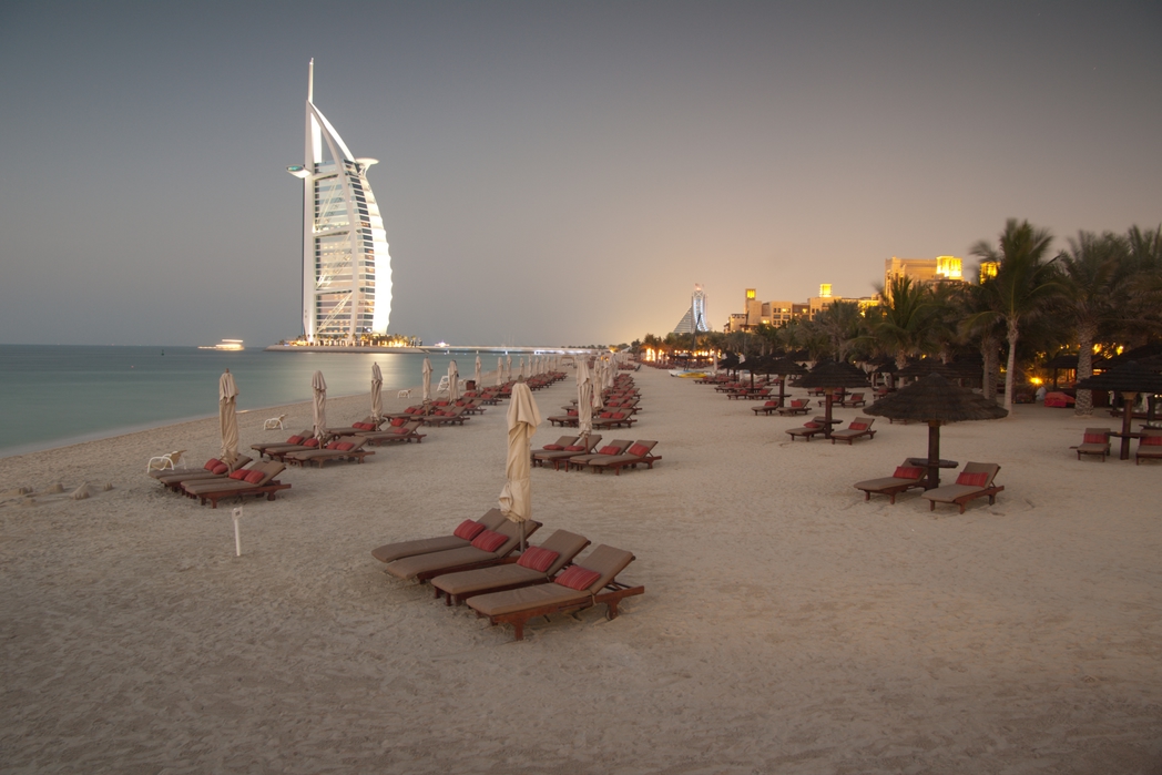 The Burj al Arab in Dubai as seen from the beach