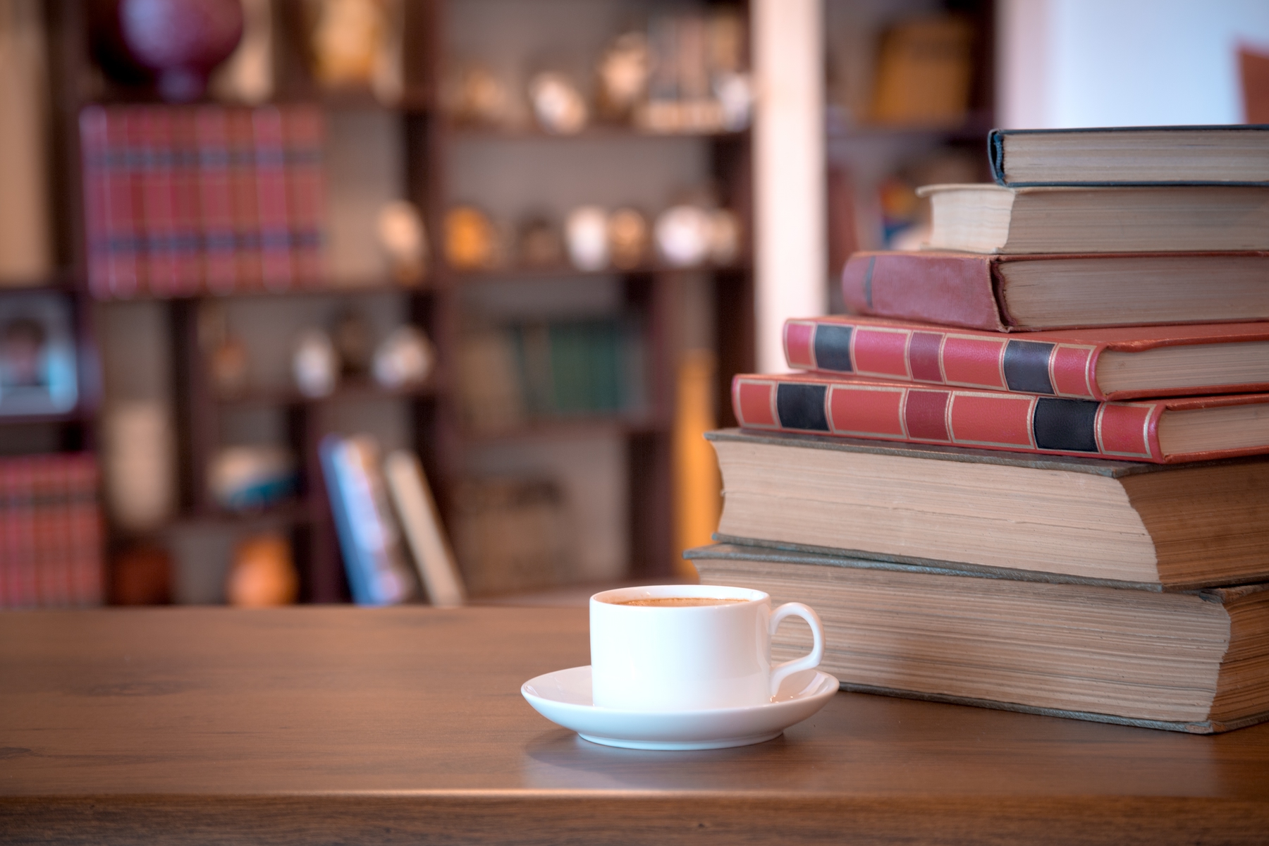 coffee and books on a table