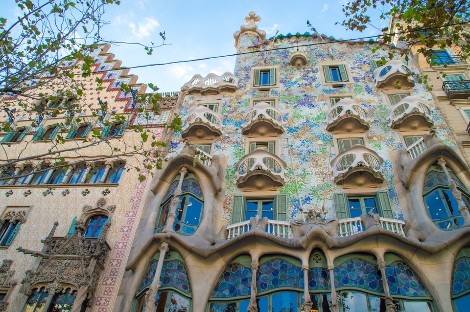 Gaudi's unique architecture in Barcelona, with rounded shapes and colourful mosaics.