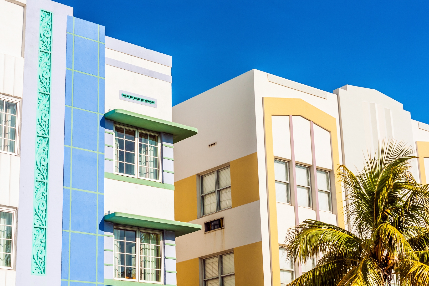 close up of Art deco architecture in Miami, a hot travel destination along the east coast of the U.S.
