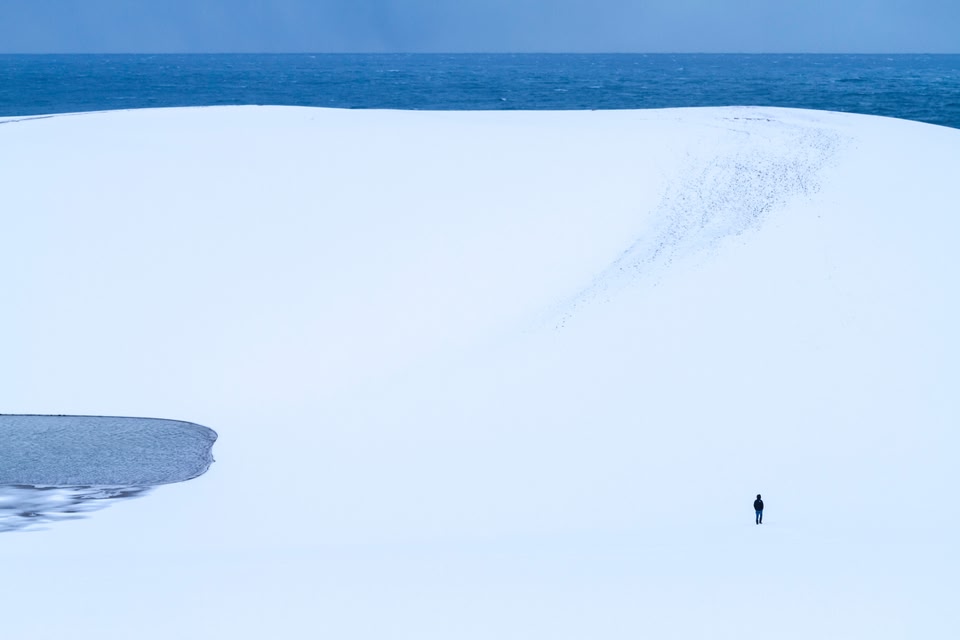 White sand dunes with snow Tottori Prefecture Tottori Sand Dunes