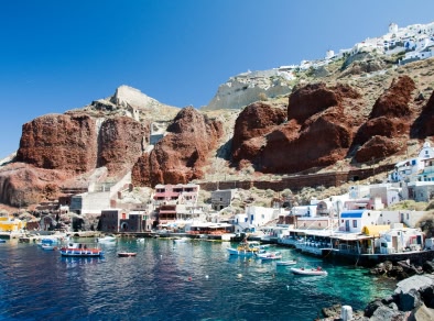 An image showing Santorini's natural landscape by the sea.