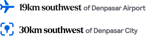 Distances to nearby airport and city 19km to Denpasar Airport and 30km to Denpasar City