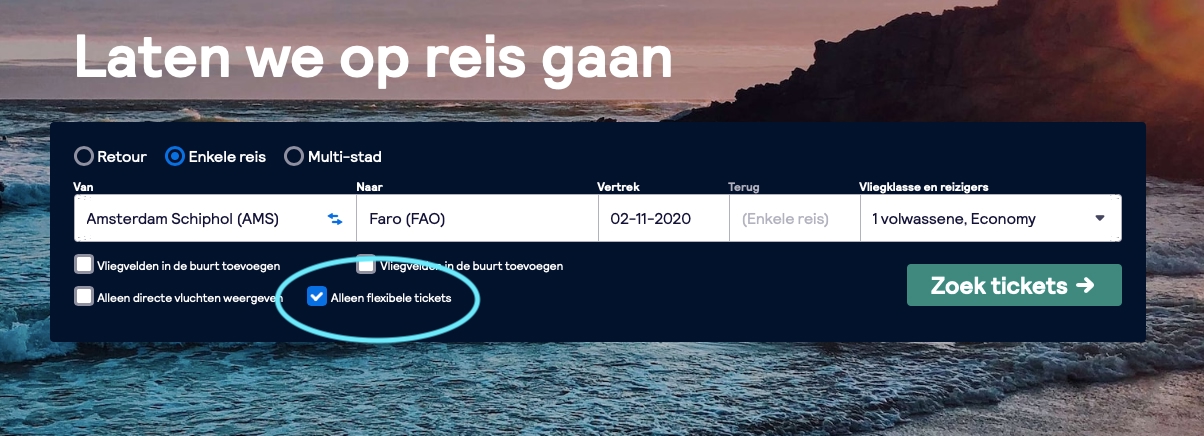 Flexibele tickets zoeken