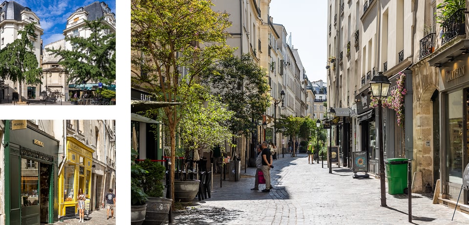 i quartieri parigini con negozi e bar.