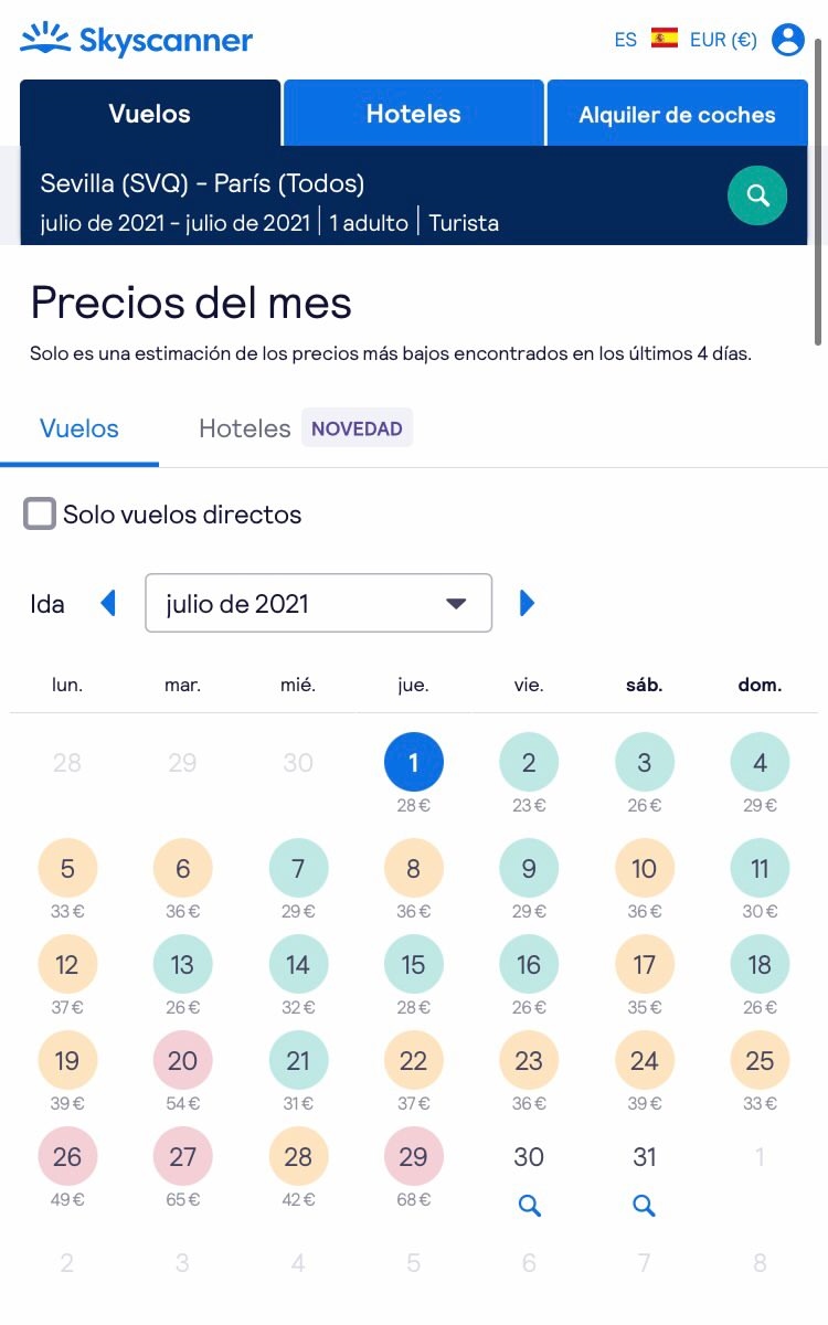 Organiza tu viaje con Skyscanner y escoge las mejores fechas gracias a la opción "Mes completo"