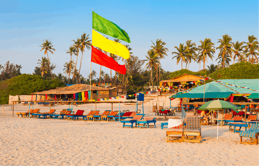 A picture of a large, vibrant flag on Calangute Beach
