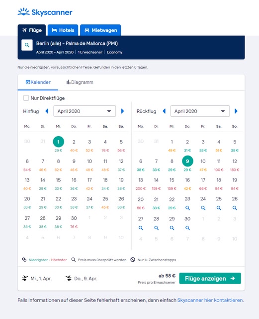 Spart Mit Den Skyscanner Tools Ganzer Monat Bzw Gunstigster
