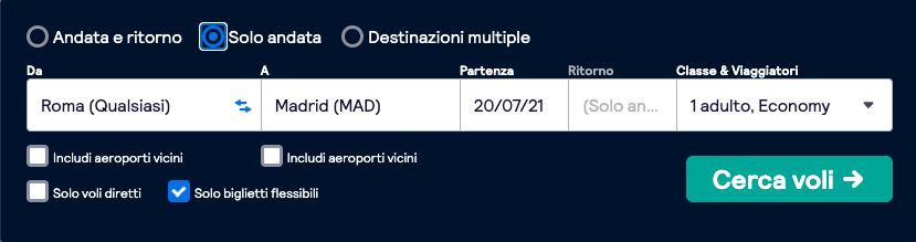 Volo Solo Andata Skyscanner