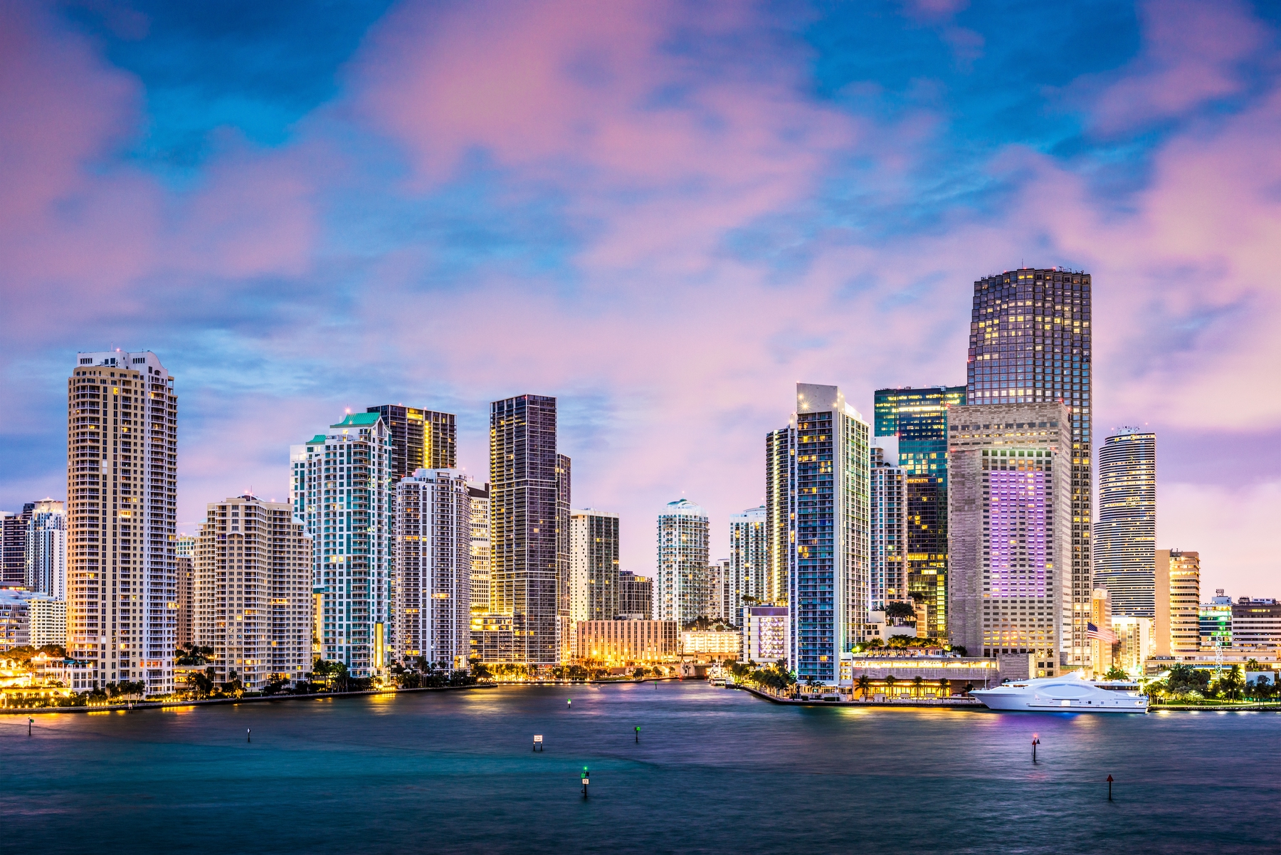 View of Miami skyline at sunset