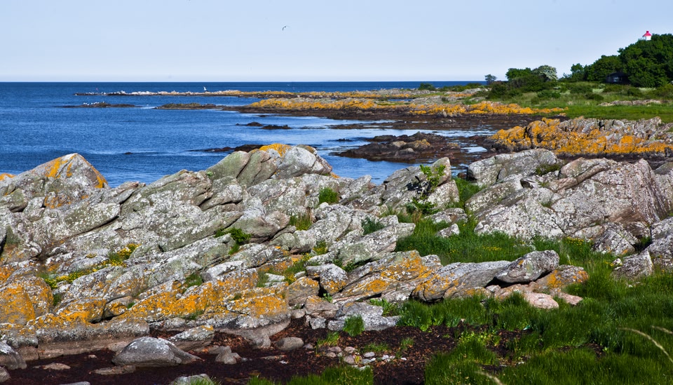 Rugged rocks on a rocky coast in Bornholm, Denmark