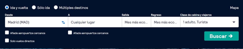 búsqueda de vuelos en Skyscanner