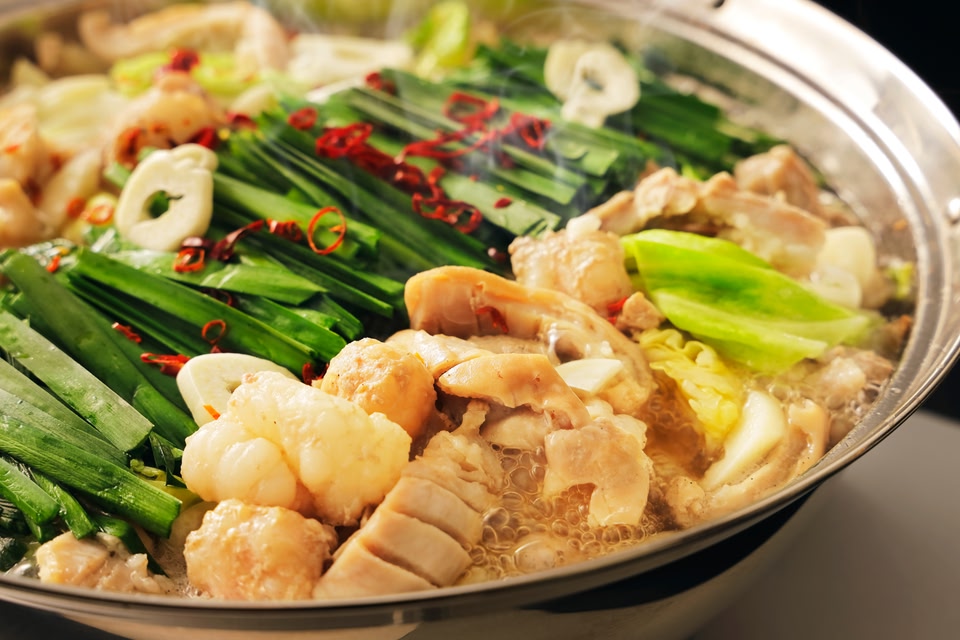 Motsunabe. Giblets cooked in a hot pot Japanese food