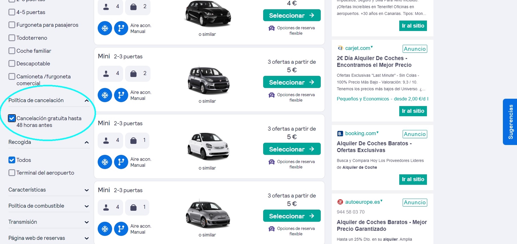 Coches de alquiler con cancelación gratuita