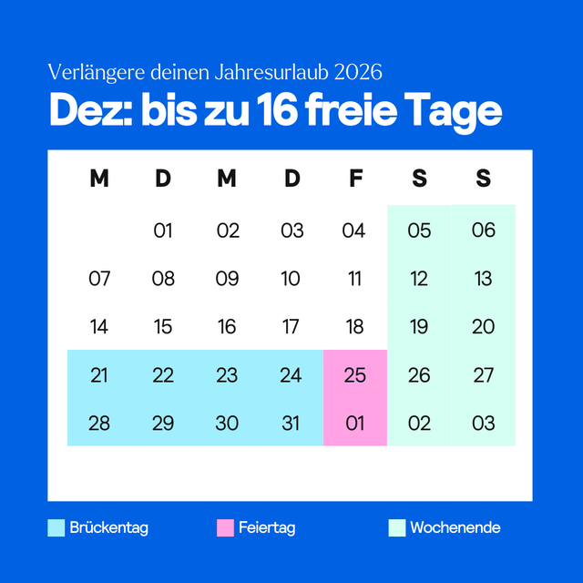 Feiertage und Brückentage im Dezember