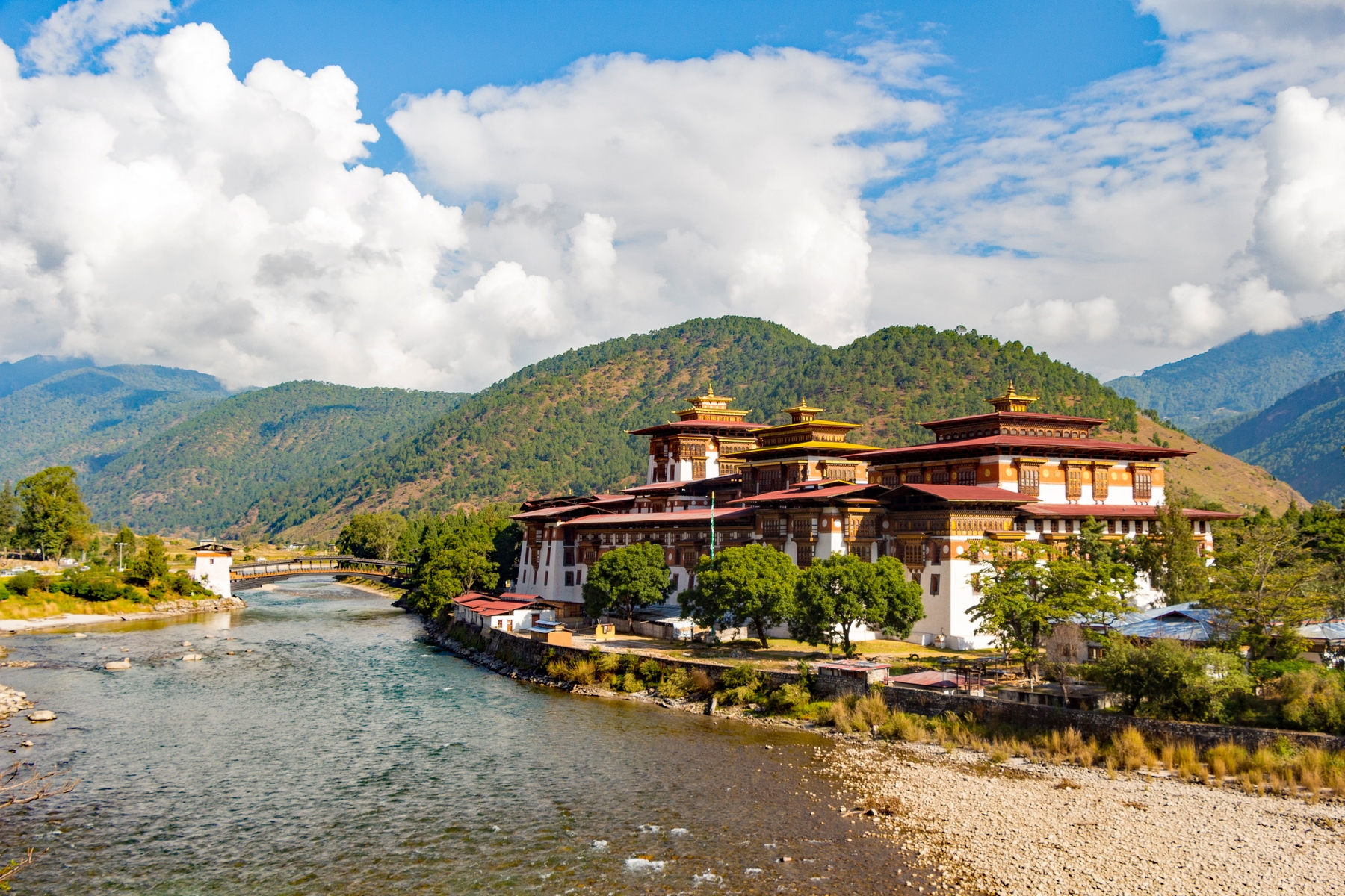 A temple by the river in Bhutan