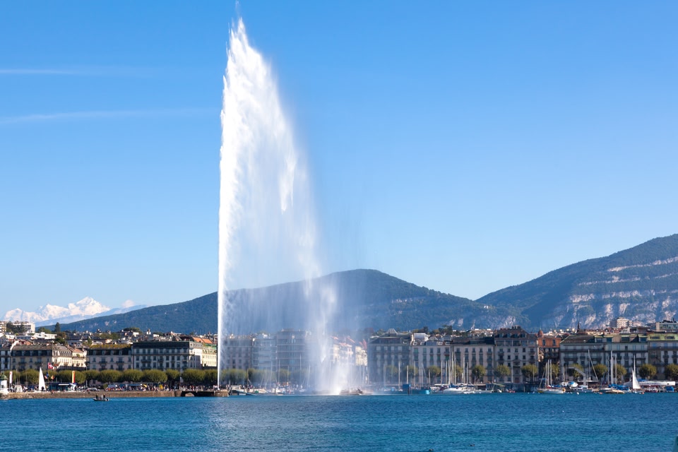 The Jet d'Eau fountain in Lake Geneva.