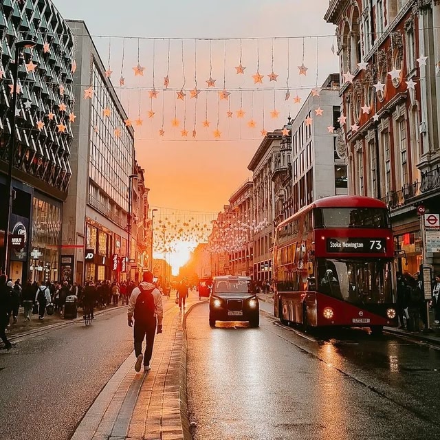Streets of London at sunset