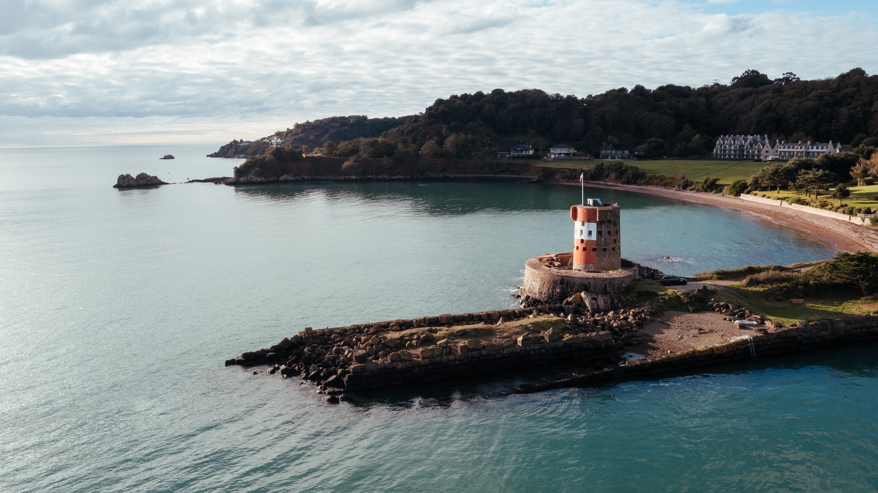 Archirondel Tower in Jersey, jutting out into the sea.