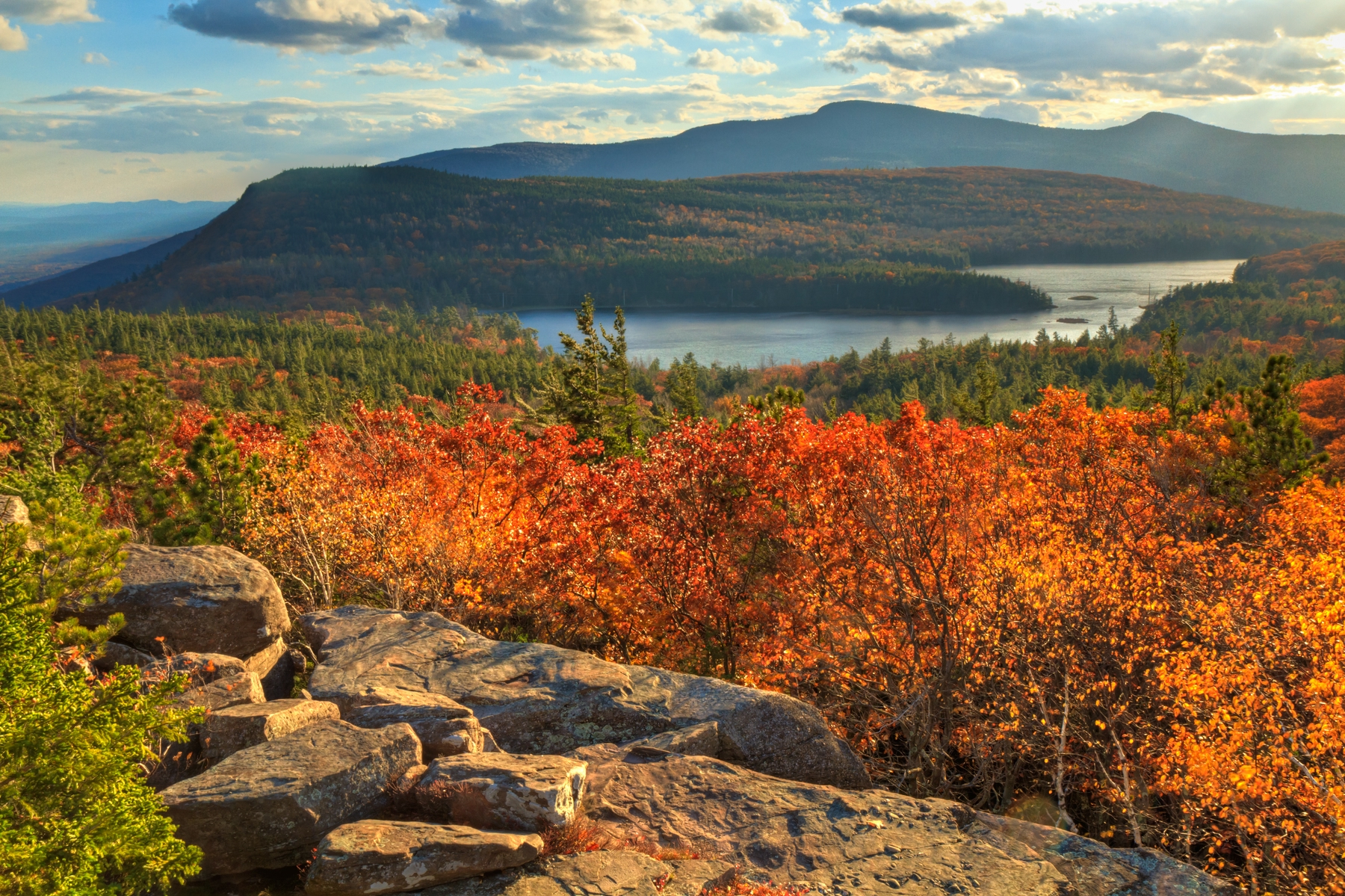 Landscape view of Catskill Mountains with fall foliage