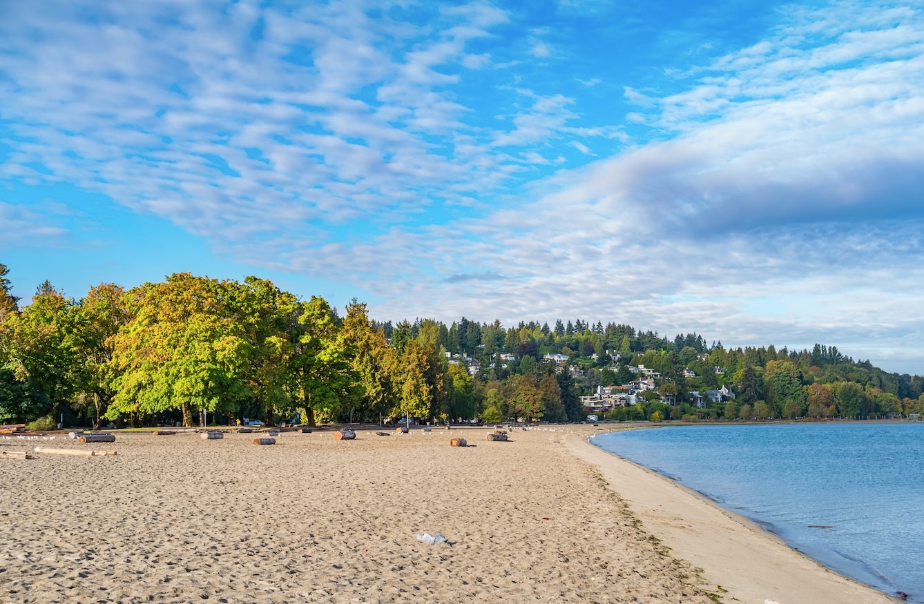 empty Jericho Beach in Vancouver on a clear day.