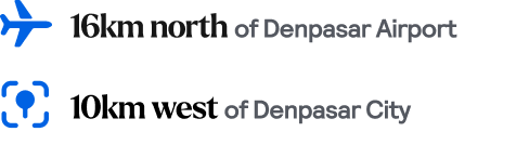 Distances to nearby airport and city 16km to Denpasar Airport and 10km to Denpasar City