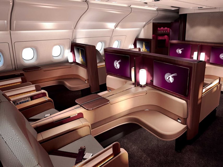 Luxurious first class seats on a Qatar flight