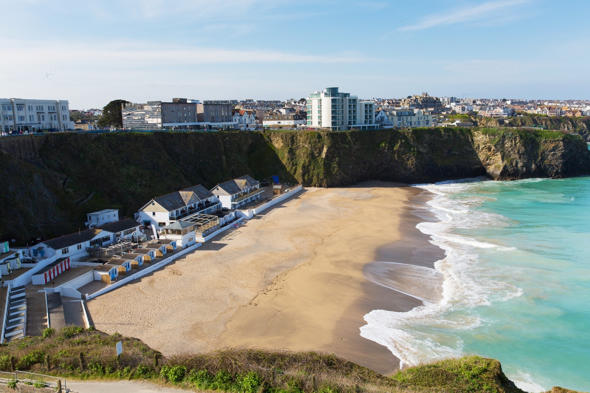 A beach in Newquay in England.