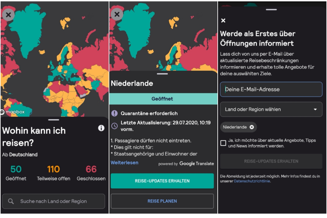 Information zu aktuellen Reisebeschränkungen