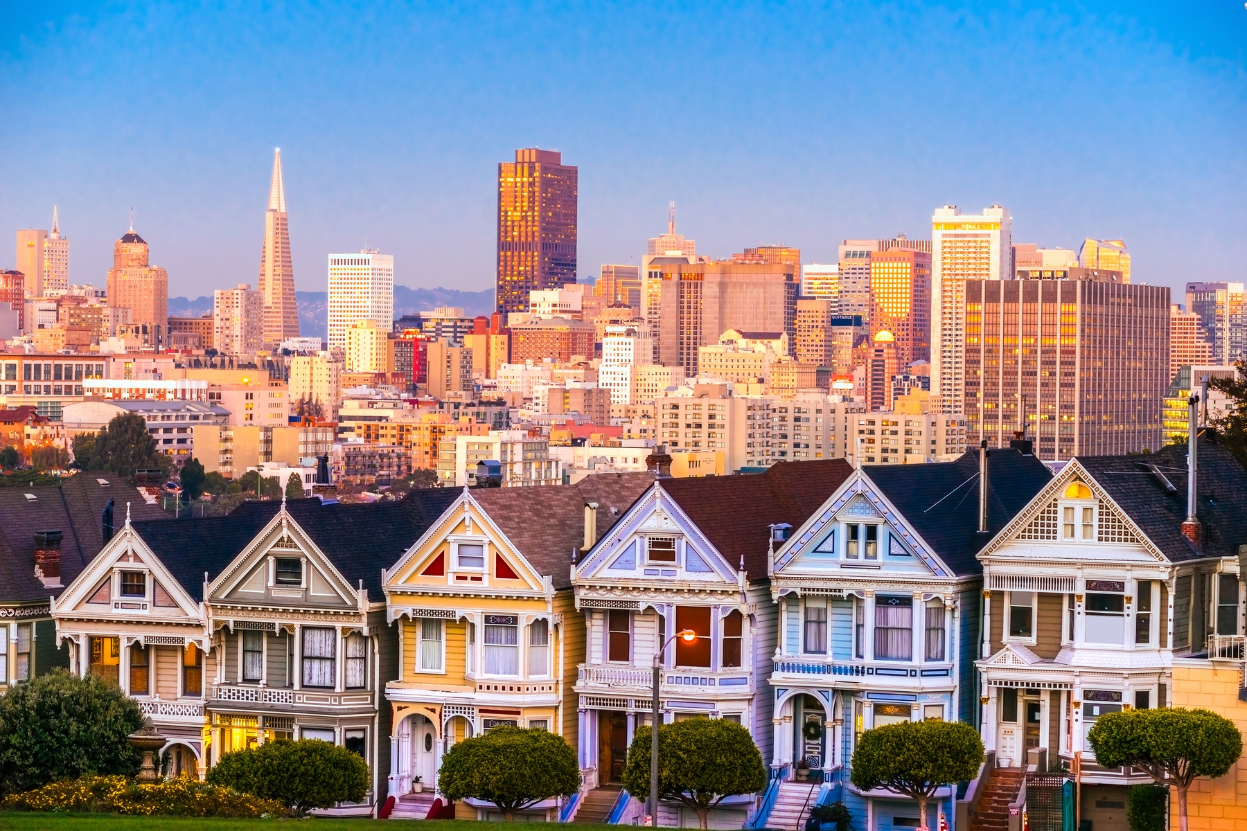 Golden hour over the Painted Ladies and the San Francisco skyline