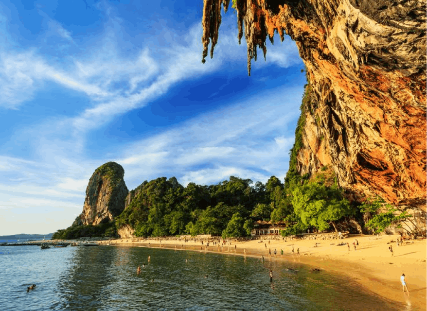 Captivating view of Ao Nang beach, where turquoise waters meet golden sands, offering a serene and breathtaking coastal landscape.