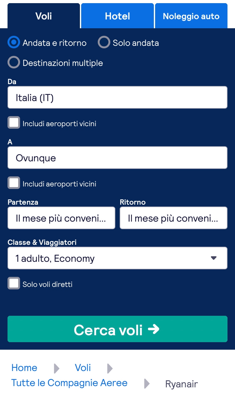 filtro mirato ryanair