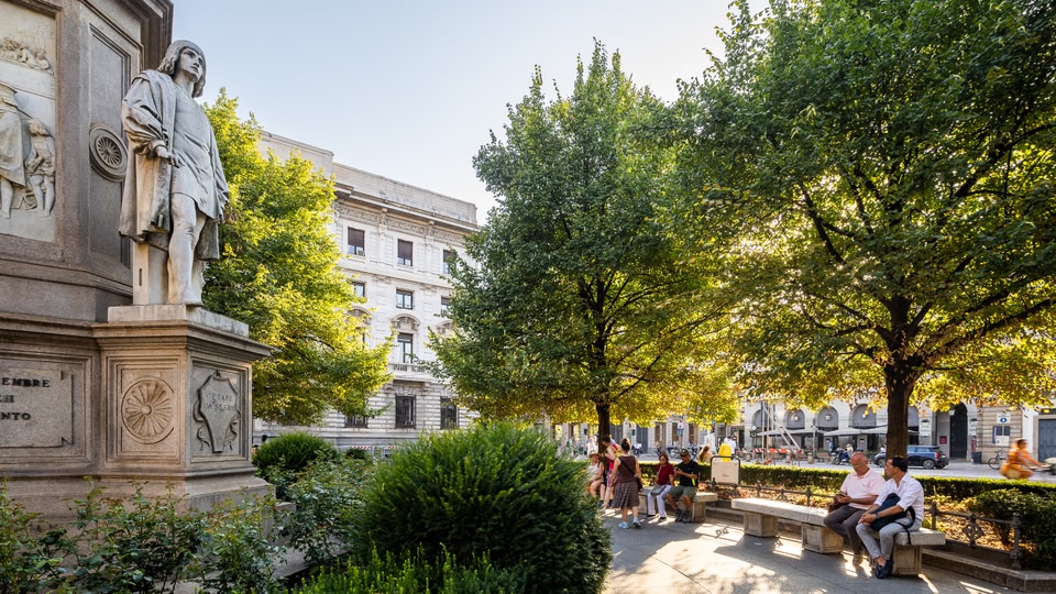 A leafy square in Milan