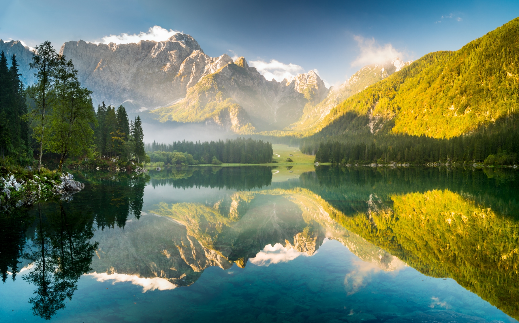 A view of lakes and mountains near the Dolomites, Northern Italy