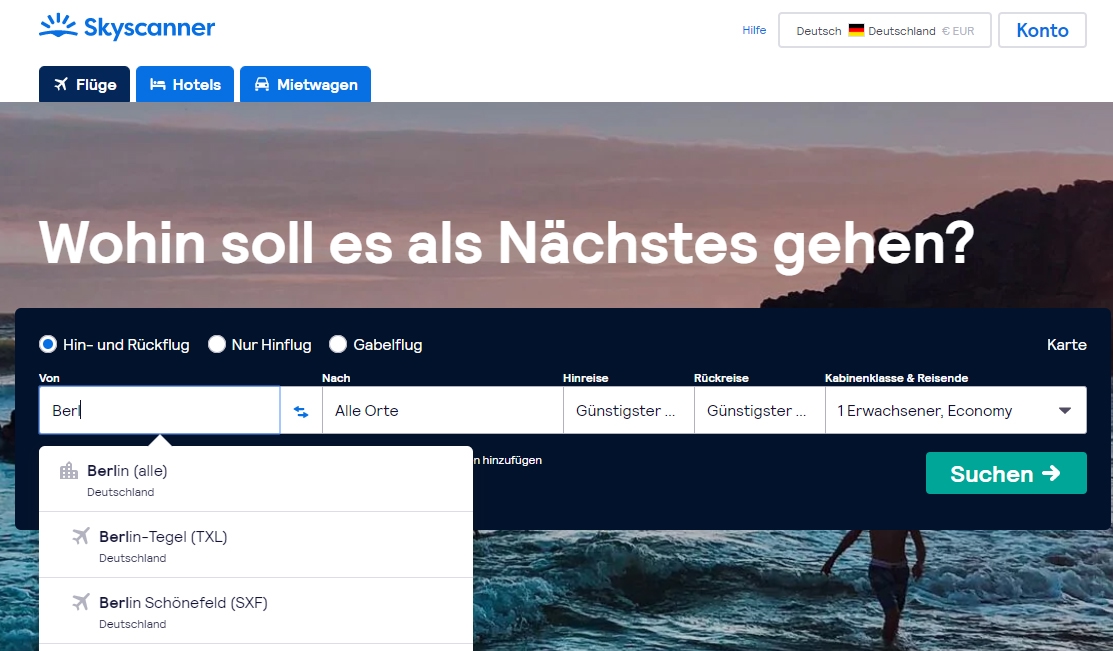 Skyscanner-Suche