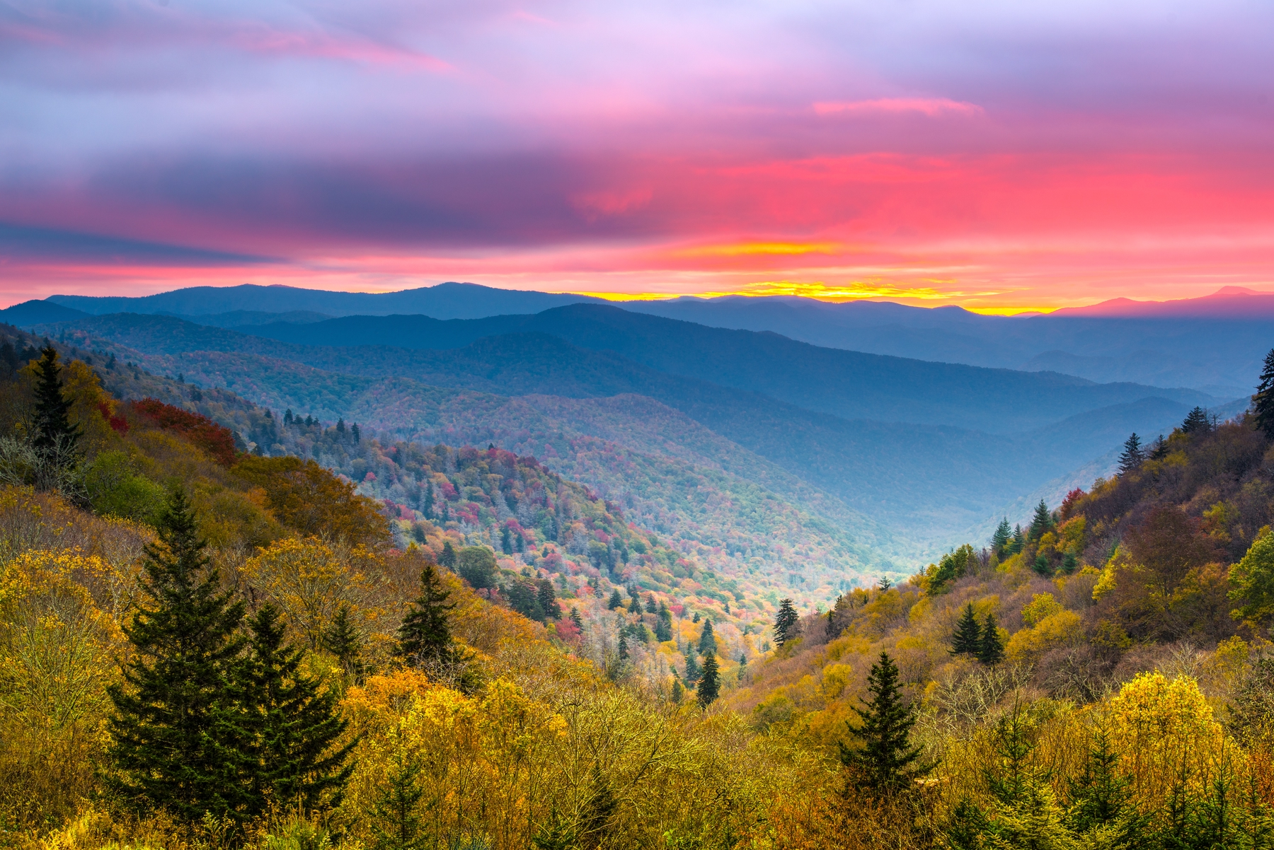 Pink sky over the Appalachian trail
