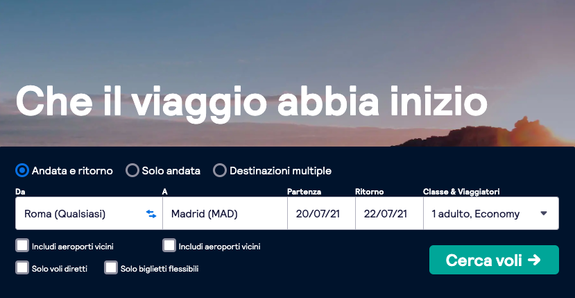 come cercare un volo