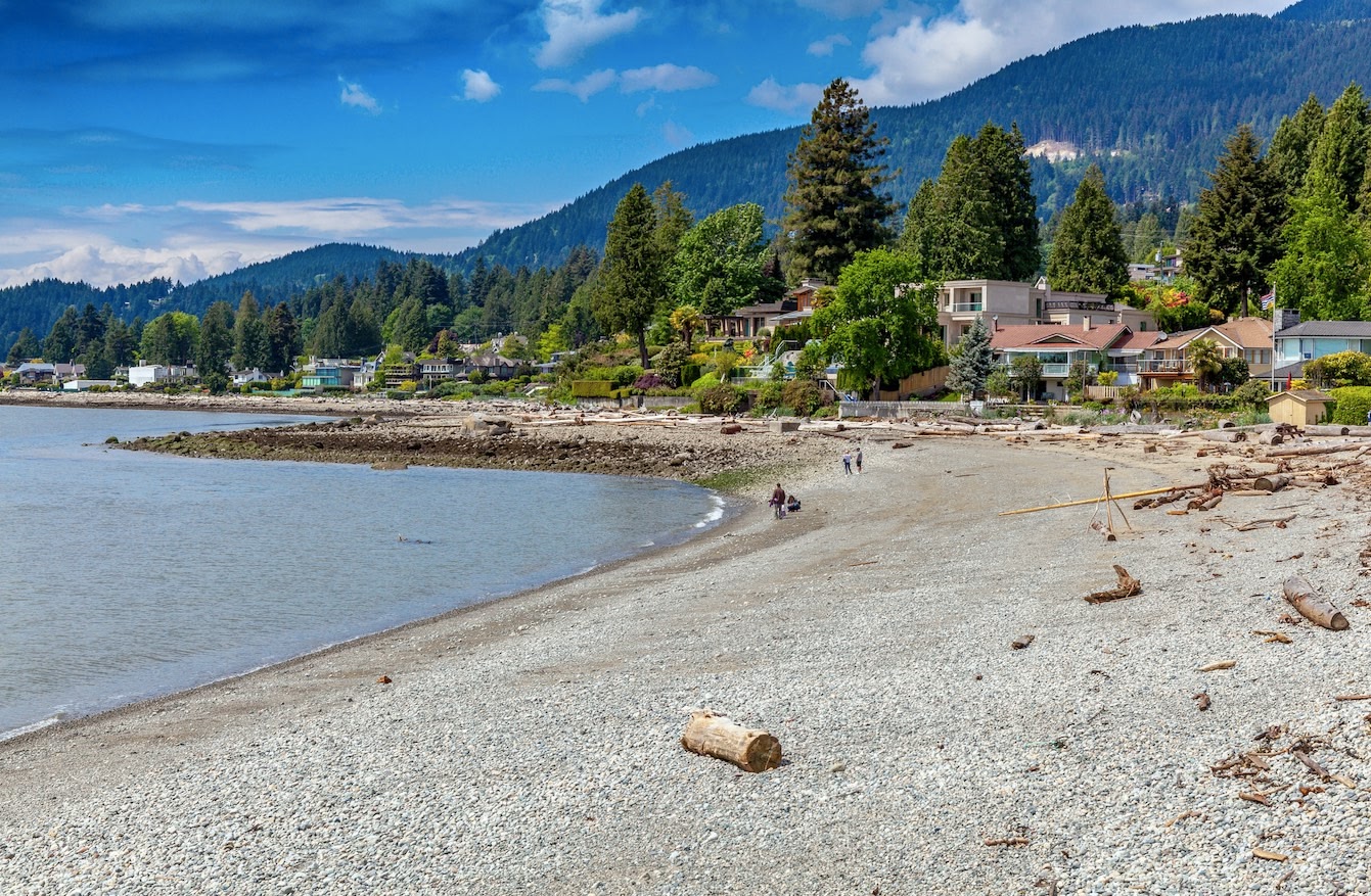 Dundarave Beach, West Vancouver's best beach. Rocky Mountains in the distance. 