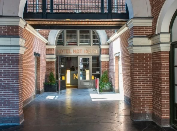 Entrance of the Hotel Not Hotel in Amsterdam.