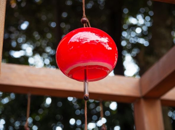 a red glass Japanese wind chime