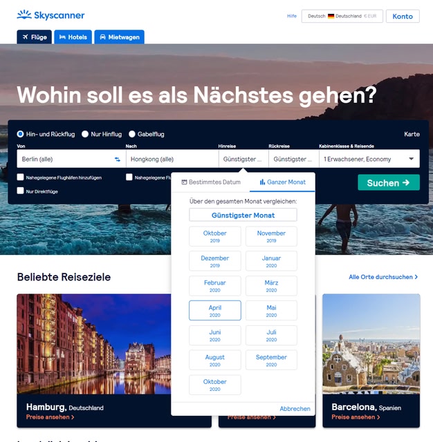 Spart Mit Den Skyscanner Tools Ganzer Monat Bzw Gunstigster